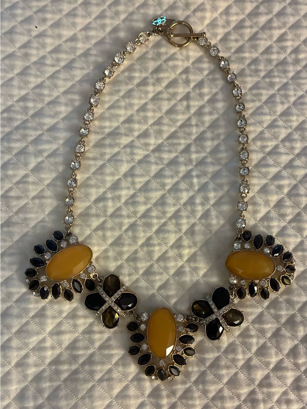 Ann Taylor Yellow & Black Statement Necklace with crystal accents